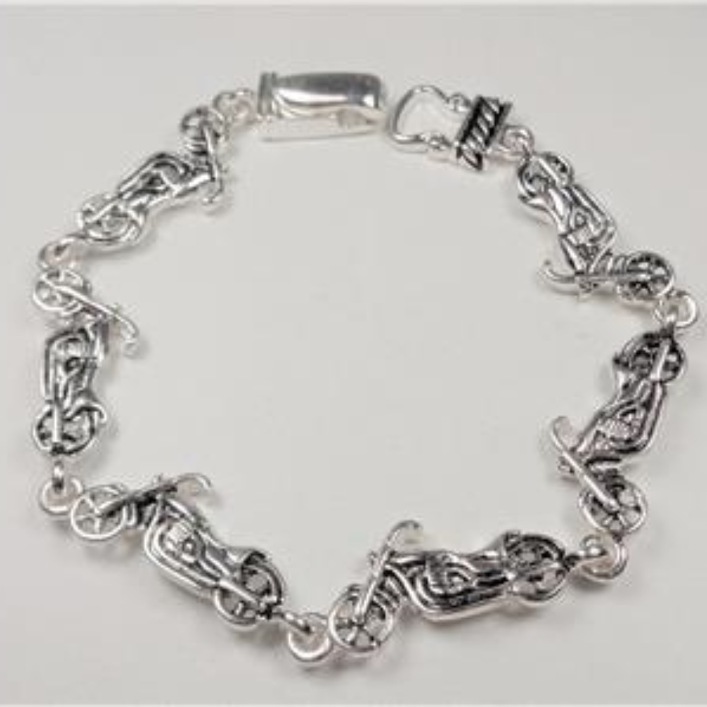 SILVER TONE HARLEY MOTORCYCLE BIKER CHARM BRACELET
